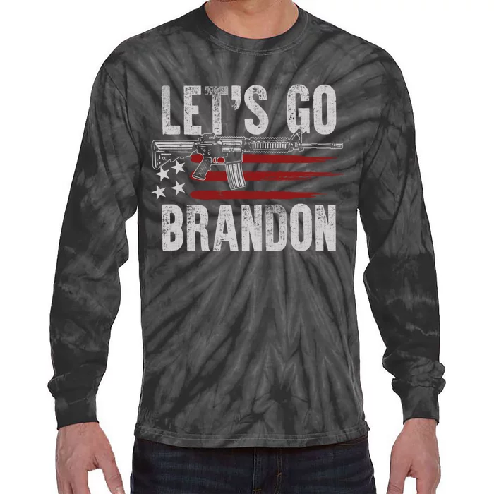 Gun American Flag Patriots Lets Go Brandon (On Back) Tie-Dye Long Sleeve Shirt