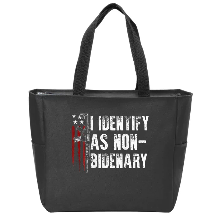 Gun American Flag I Identify As Non Bidenary Zip Tote Bag