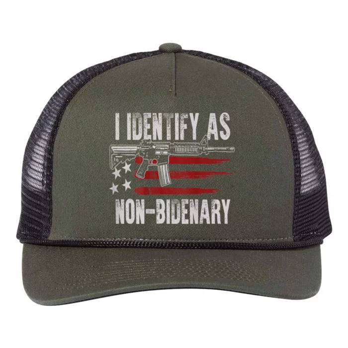 Gun American Flag I Identify As NonBidenary Retro Rope Trucker Hat Cap