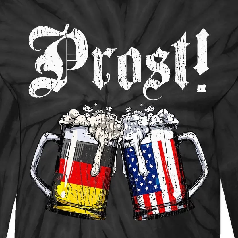 German American Flag Prost Beer Oktoberfest Tie-Dye Long Sleeve Shirt