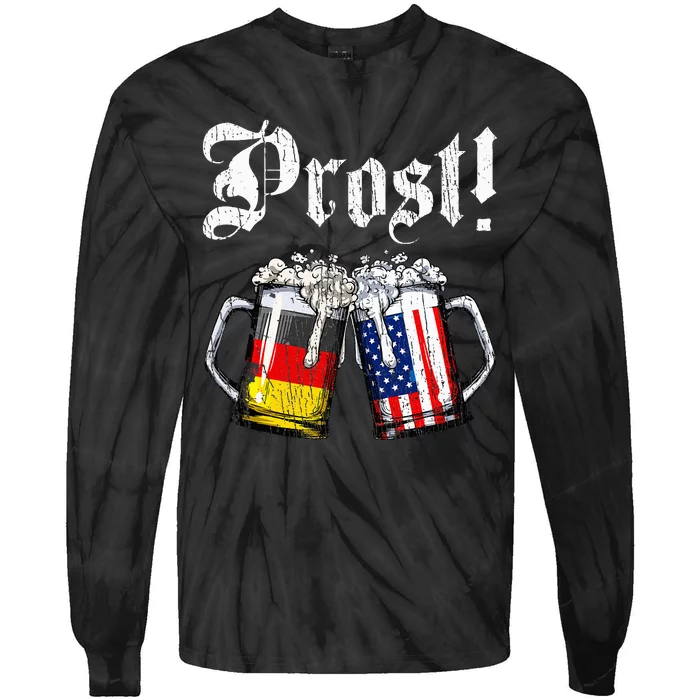 German American Flag Prost Beer Oktoberfest Tie-Dye Long Sleeve Shirt