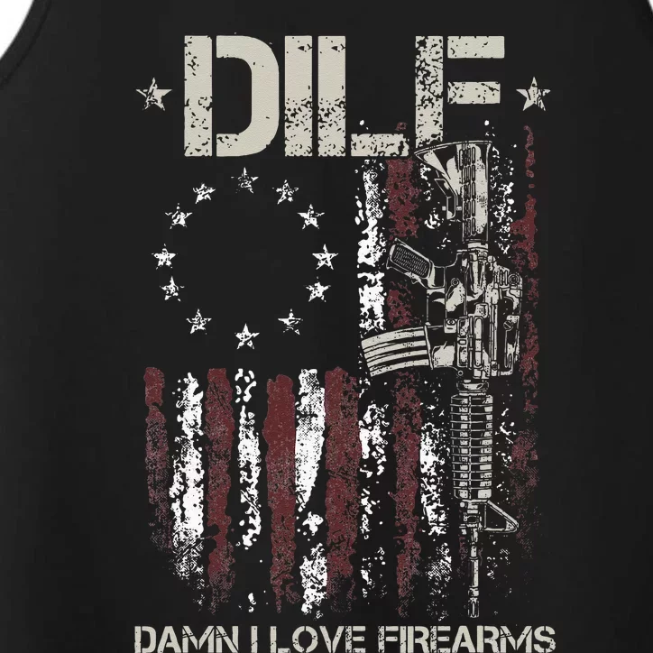 Gun American Flag DILF Damn I Love Firearms Performance Tank