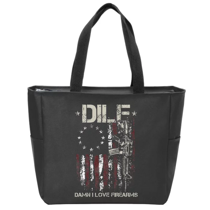 Gun American Flag DILF Damn I Love Firearms Zip Tote Bag