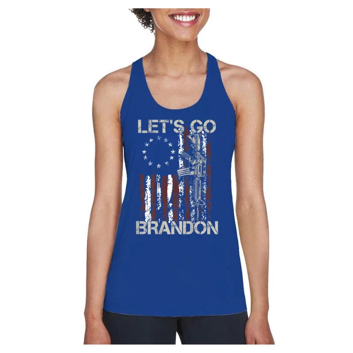 Gun American Flag Patriots LetS Go Brandon Gift Women's Racerback Tank