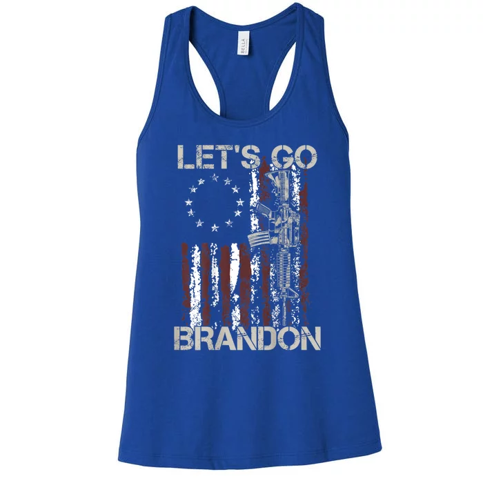 Gun American Flag Patriots LetS Go Brandon Gift Women's Racerback Tank