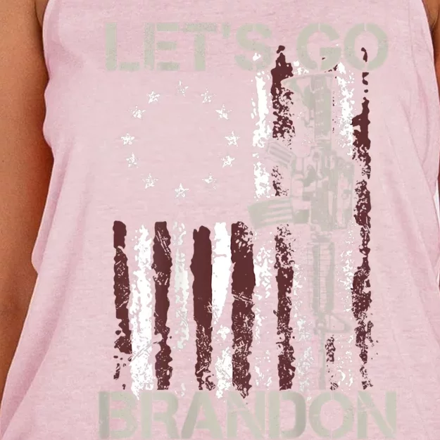 Gun American Flag Patriots LetS Go Brandon Gift Women's Knotted Racerback Tank