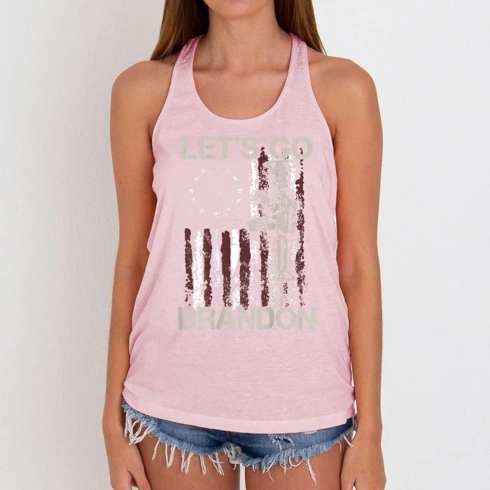 Gun American Flag Patriots LetS Go Brandon Gift Women's Knotted Racerback Tank