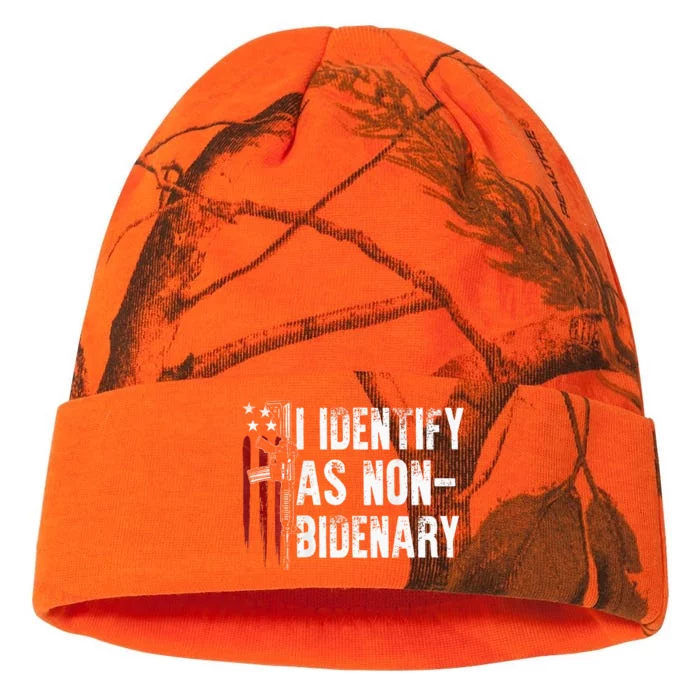 Gun American Flag I Identify As Non Bidenary Kati - 12in Camo Beanie