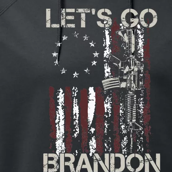 Gun American Flag Patriots Lets Go Brandon Performance Fleece Hoodie