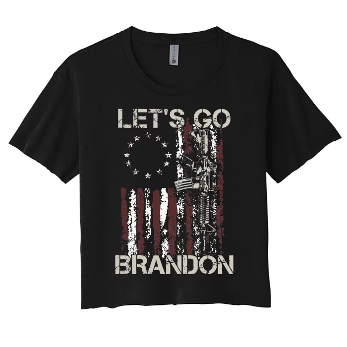 Gun American Flag Patriots Lets Go Brandon Women's Crop Top Tee