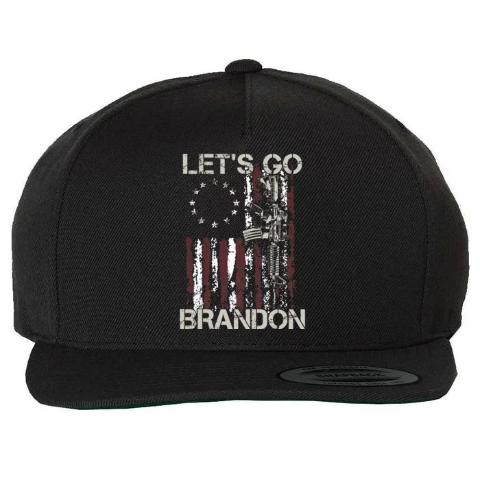 Gun American Flag Patriots Lets Go Brandon Wool Snapback Cap