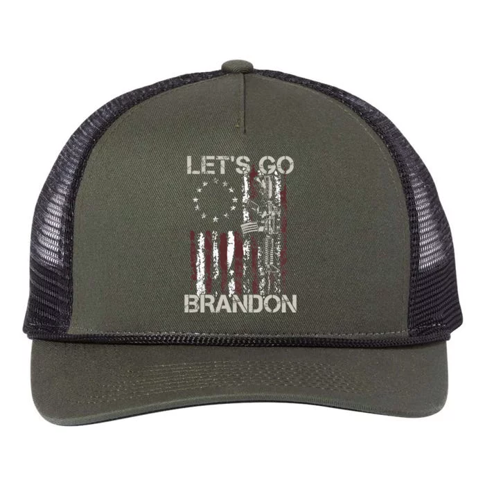 Gun American Flag Patriots Lets Go Brandon Retro Rope Trucker Hat Cap