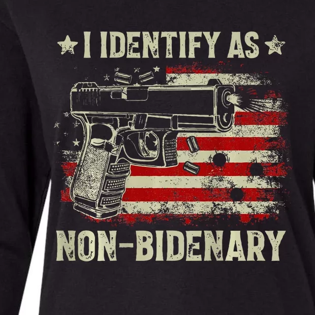 Gun American Flag Funny I Identify As Non Bidenary Womens Cotton Relaxed Long Sleeve T-Shirt