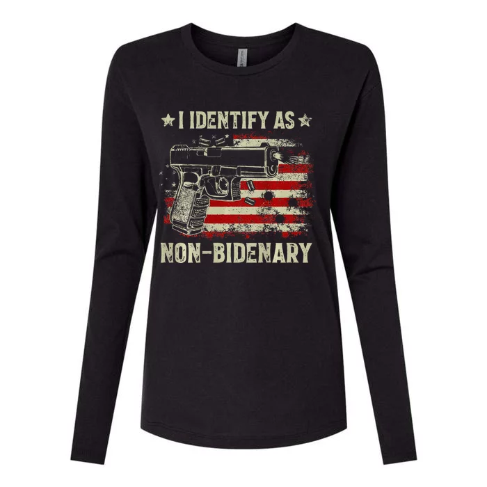 Gun American Flag Funny I Identify As Non Bidenary Womens Cotton Relaxed Long Sleeve T-Shirt