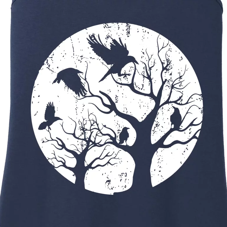 Gothic Animal Forest Bird Raven Creepy Night Moonlight Crow Ladies Essential Tank