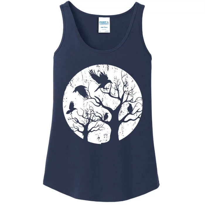 Gothic Animal Forest Bird Raven Creepy Night Moonlight Crow Ladies Essential Tank