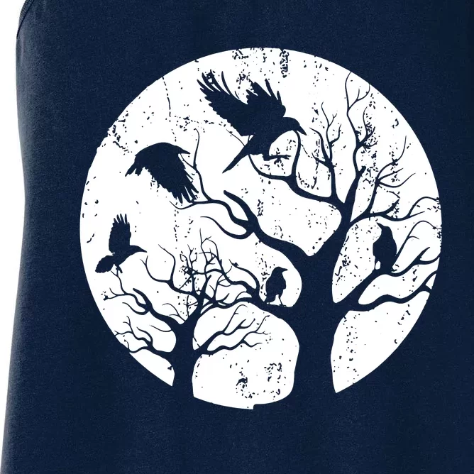 Gothic Animal Forest Bird Raven Creepy Night Moonlight Crow Women's Racerback Tank