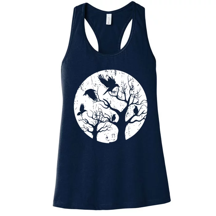 Gothic Animal Forest Bird Raven Creepy Night Moonlight Crow Women's Racerback Tank