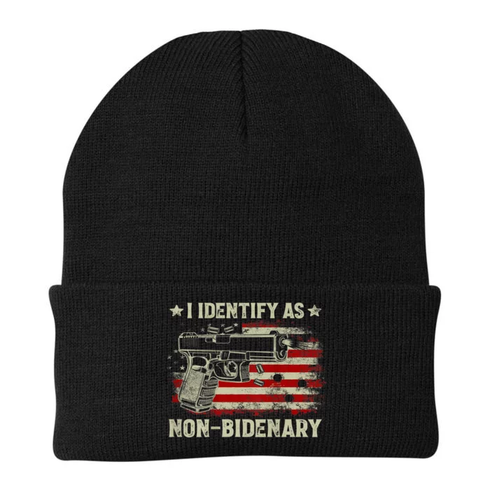 Gun American Flag Funny I Identify As NonBidenary Knit Cap Winter Beanie