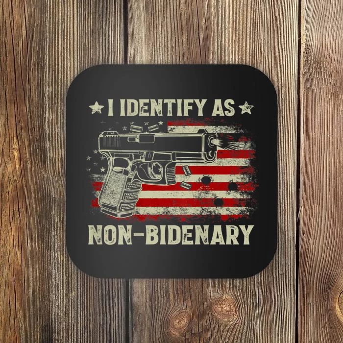 Gun American Flag Funny I Identify As NonBidenary Coaster