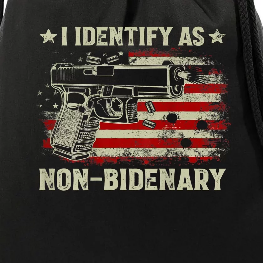 Gun American Flag Funny I Identify As NonBidenary Drawstring Bag