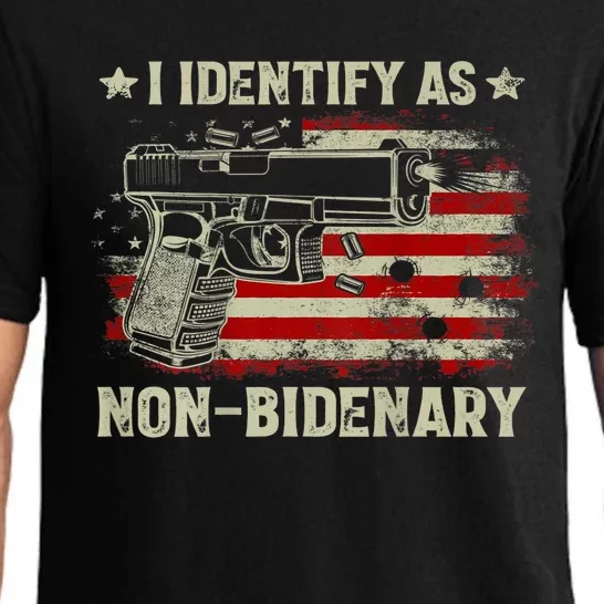 Gun American Flag Funny I Identify As NonBidenary Pajama Set