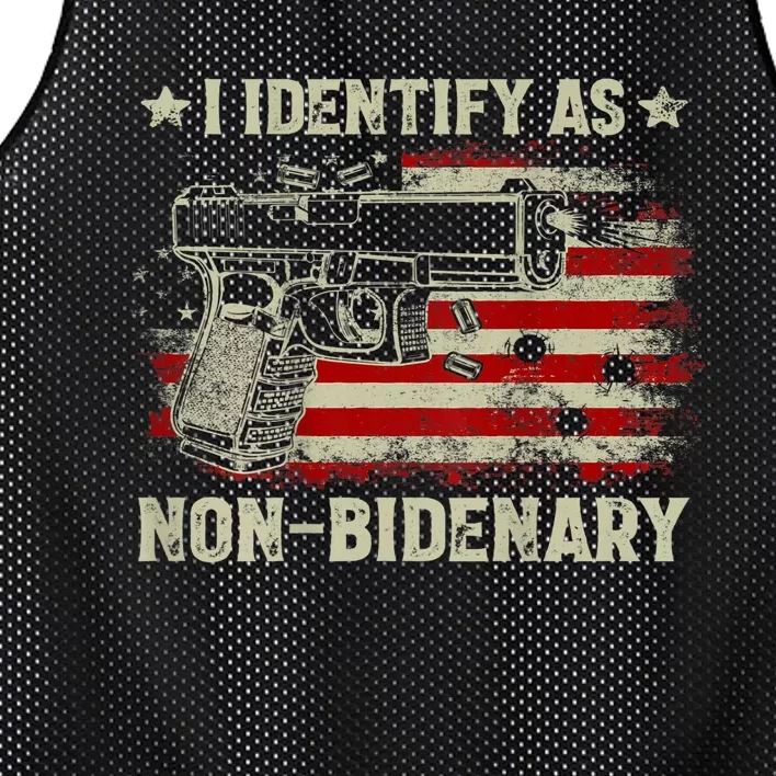 Gun American Flag Funny I Identify As NonBidenary Mesh Reversible Basketball Jersey Tank