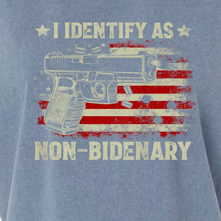 Gun American Flag Funny I Identify As NonBidenary Garment-Dyed Women's Muscle Tee