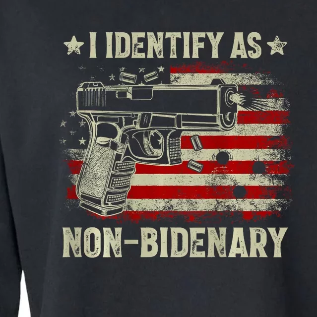 Gun American Flag I Identify As Nonbidenary Cropped Pullover Crew