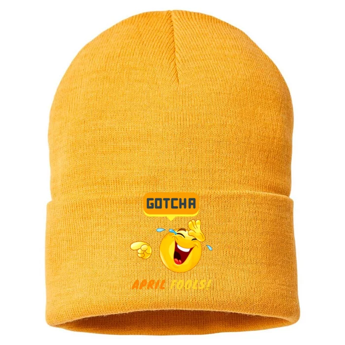 Gotcha April Fools Day Funny Prank Silly Dad Jokes Sustainable Knit Beanie