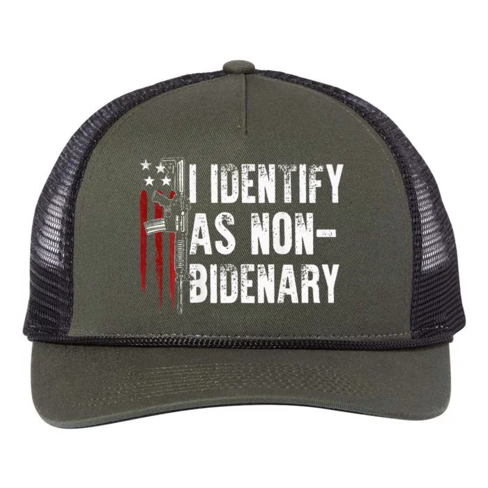 Gun American Flag I Identify As NonBidenary Retro Rope Trucker Hat Cap