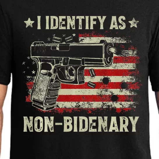 Gun American Flag Funny I Identify As Non Bidenary Pajama Set