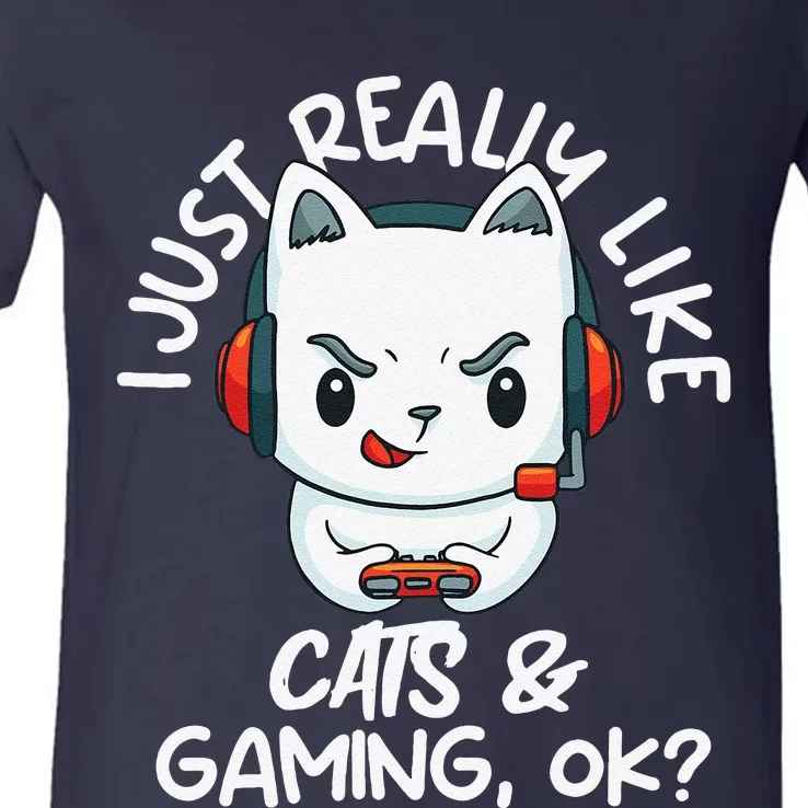 Gamer And Funny Cats Lover Video Games Cat Gaming V-Neck T-Shirt