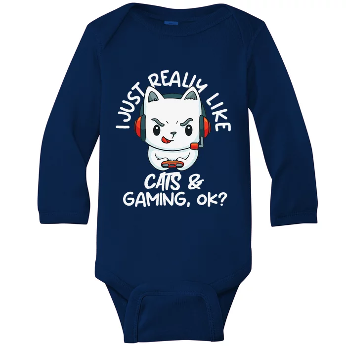 Gamer And Funny Cats Lover Video Games Cat Gaming Baby Long Sleeve Bodysuit