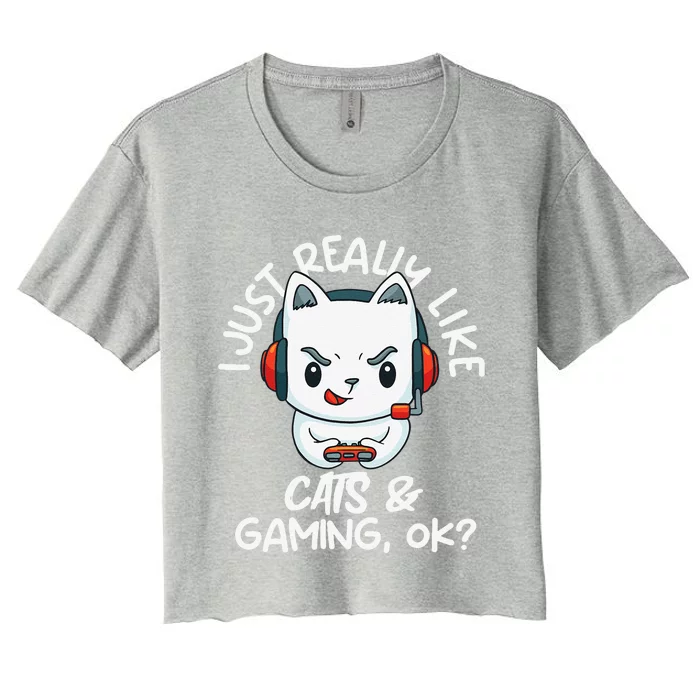 Gamer And Funny Cats Lover Video Games Cat Gaming Women's Crop Top Tee