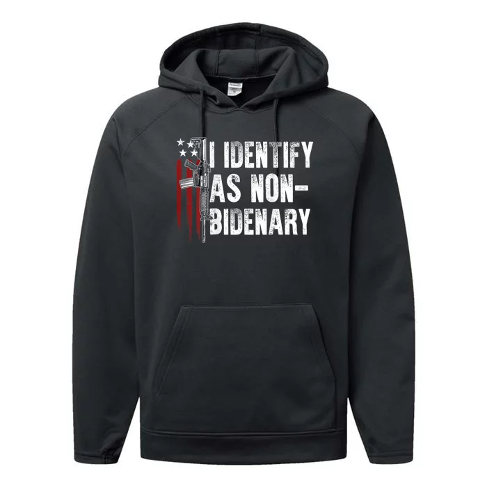 Gun American Flag I Identify As Nobidenary Performance Fleece Hoodie