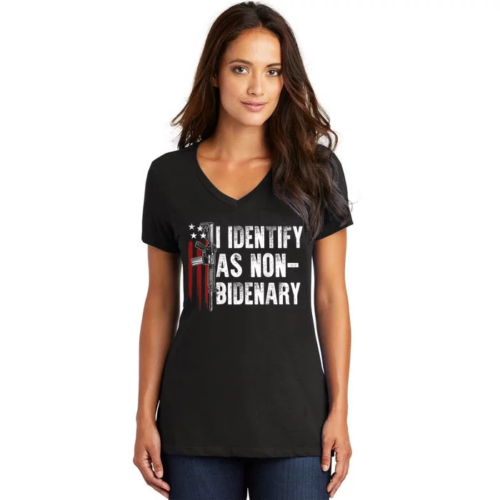 Gun American Flag I Identify As Nobidenary Women's V-Neck T-Shirt