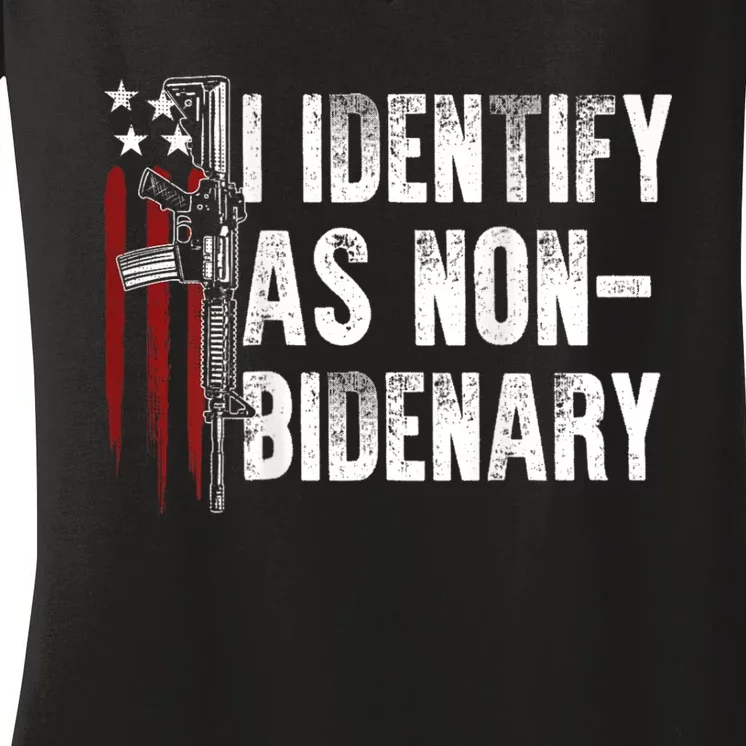 Gun American Flag I Identify As Nobidenary Women's V-Neck T-Shirt