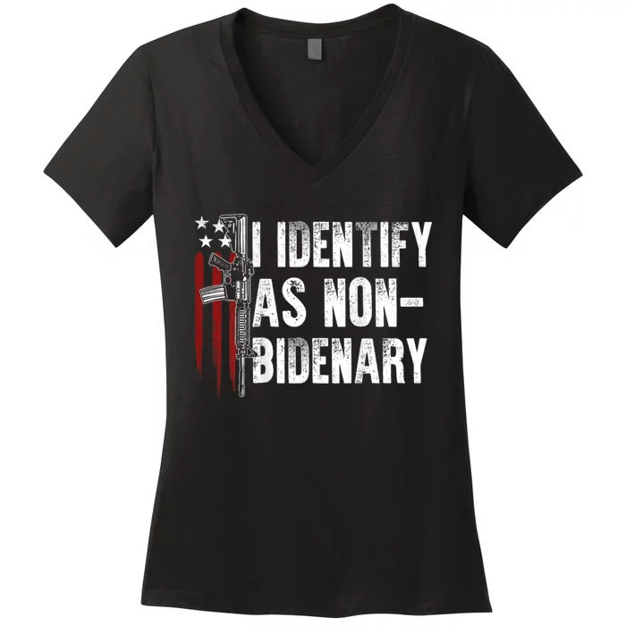 Gun American Flag I Identify As Nobidenary Women's V-Neck T-Shirt