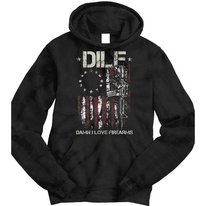 Gun American Flag DILF Damn I Love Firearms Tie Dye Hoodie