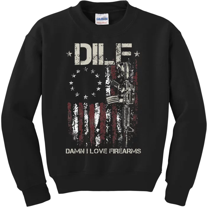 Gun American Flag DILF Damn I Love Firearms Kids Sweatshirt