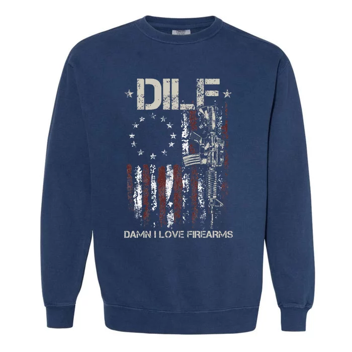 Gun American Flag DILF Damn I Love Firearms Garment-Dyed Sweatshirt