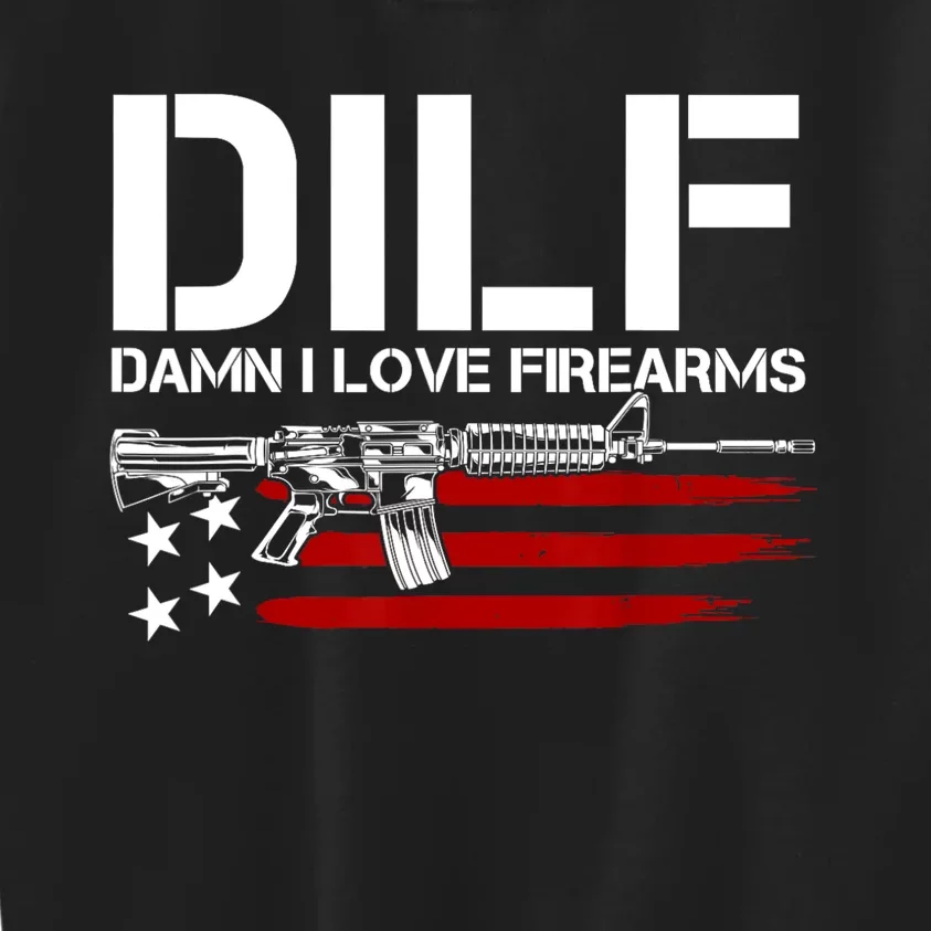 Gun American Flag DILF Damn I Love Firearms Kids Sweatshirt