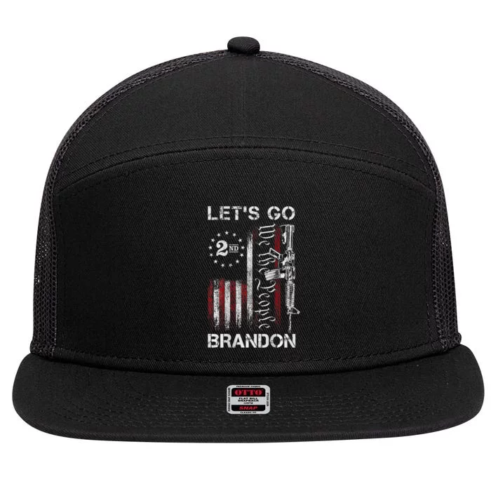 Gun American Flag Patriots LetS Go Brandon 7 Panel Mesh Trucker Snapback Hat