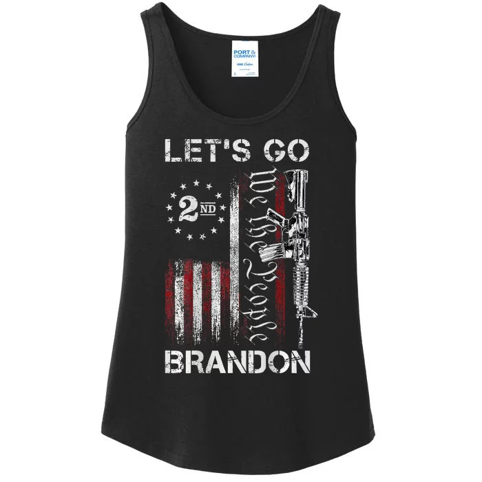 Gun American Flag Patriots LetS Go Brandon Ladies Essential Tank