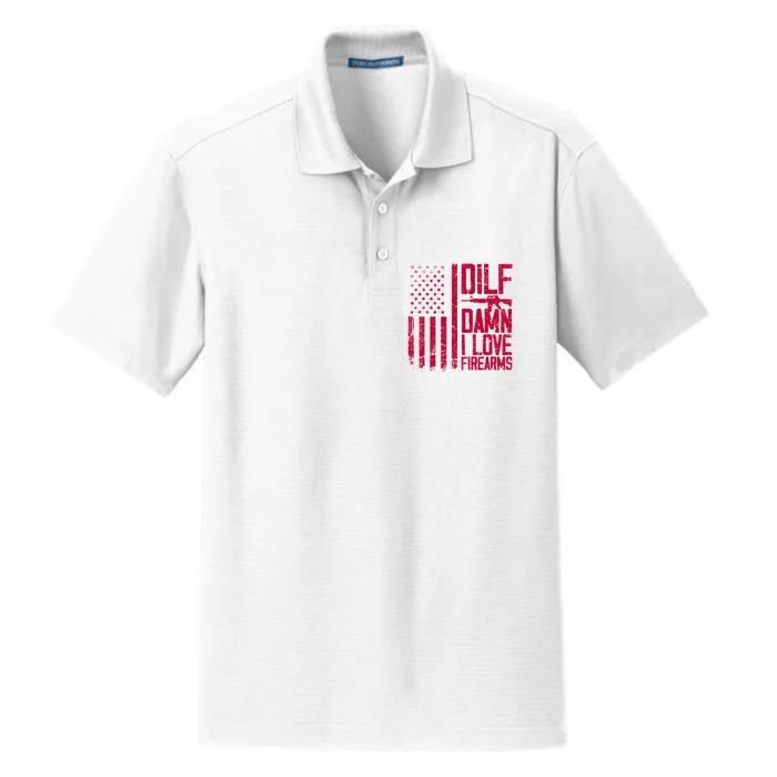 Gun American Flag Dilf Damn I Love Firearms Dry Zone Grid Performance Polo