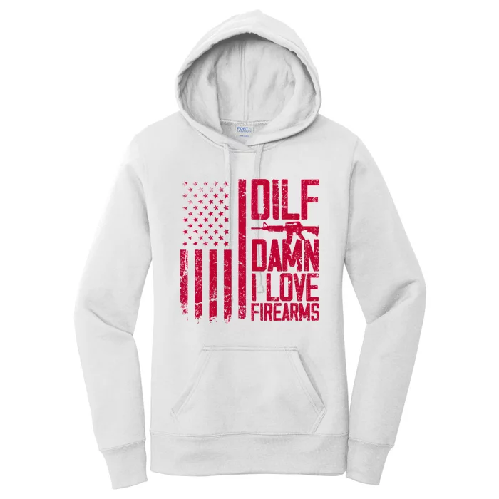 Gun American Flag Dilf Damn I Love Firearms Women's Pullover Hoodie