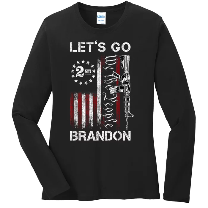 Gun American Flag Patriots Lets Go Brandon Ladies Long Sleeve Shirt