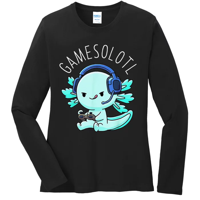 Gamesolotl Axolotl Fish Gamer Gaming Anime Lizard Video Game Ladies Long Sleeve Shirt