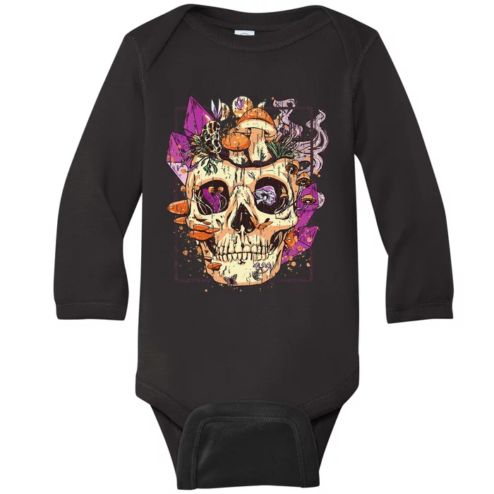 Goblincore Aesthetic. Grunge Moon Crystals Mushrooms Skull Baby Long Sleeve Bodysuit